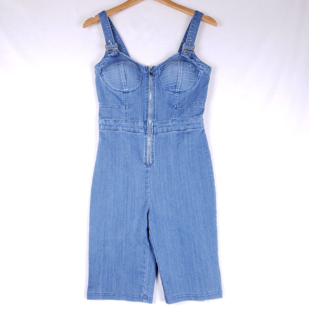 Haute Monde Denim Bustier Romper Zip Front Blue Sleeveless‎ Y2K Cottagecore M